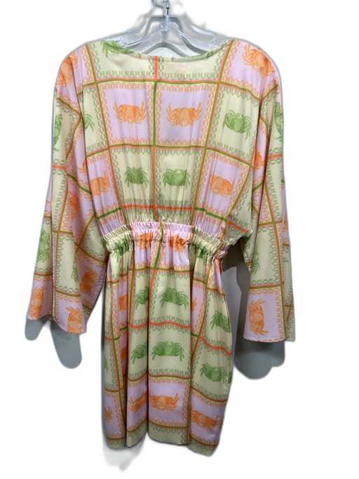 Liliana Meza Size XS Pink, Orange, Green Polyester Satin Crab Long Sleeve Dress Pink, Orange, Green / XS