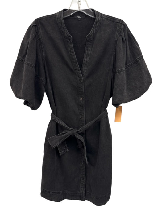 Rails Size Small Faded Black Cotton Denim Snap Button Short Balloon Sleeve Dress Faded Black / Small