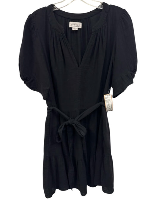 Velvet by Graham & Spencer Size XS Black Cotton Short Sleeve Gathered Dress Black / XS
