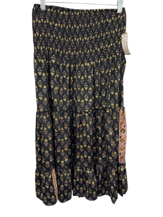 Perry Walker Size XS Black, Pink, Green Silk Blend Shirred Waist Maxi Skirt Set Black, Pink, Green / XS