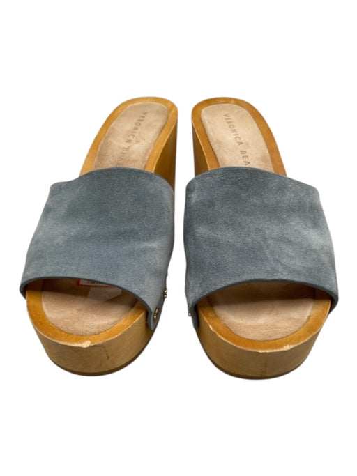 Veronica Beard Shoe Size 7.5 Tan & blue Suede Upper Wood Sole Clog Sandals Tan & blue / 7.5
