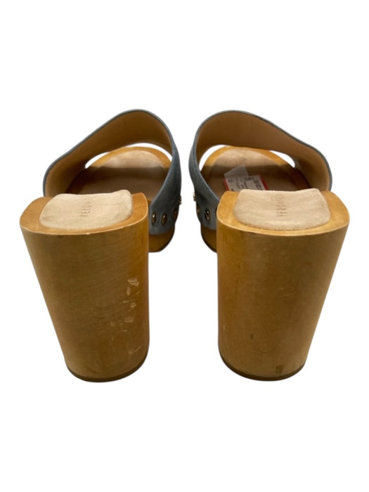 Veronica Beard Shoe Size 7.5 Tan & blue Suede Upper Wood Sole Clog Sandals Tan & blue / 7.5