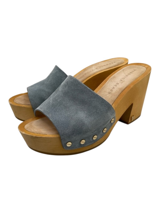 Veronica Beard Shoe Size 7.5 Tan & blue Suede Upper Wood Sole Clog Sandals Tan & blue / 7.5