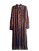 COS Size 10 Brown & Blue Viscose Collared Half Button Long Sleeve Dress Brown & Blue / 10