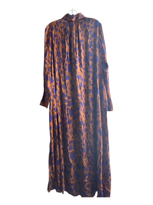 COS Size 10 Brown & Blue Viscose Collared Half Button Long Sleeve Dress Brown & Blue / 10