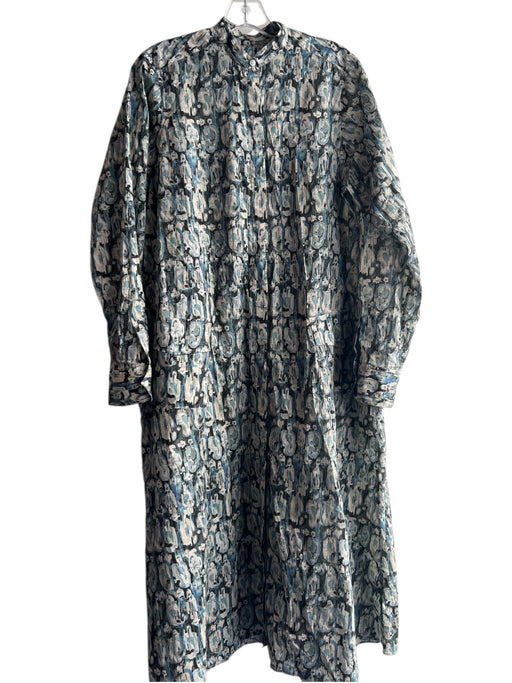 Ann Mashburn Size 10 Blue & Gray Cotton Standing Collar Button Down Dress Blue & Gray / 10