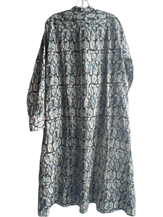 Ann Mashburn Size 10 Blue & Gray Cotton Standing Collar Button Down Dress Blue & Gray / 10