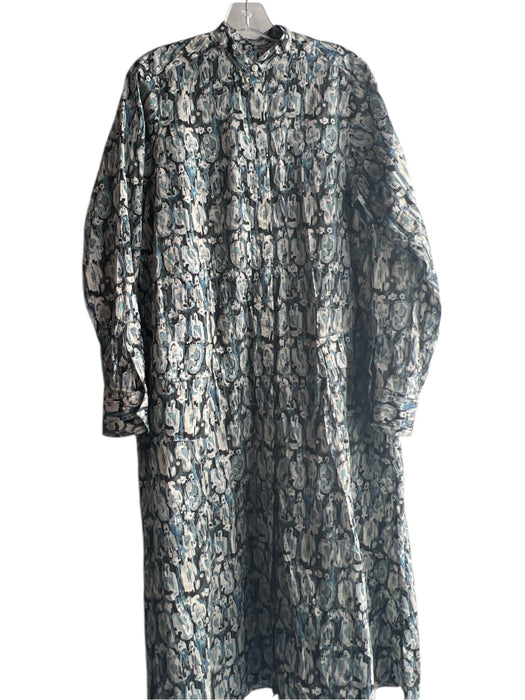Ann Mashburn Size 10 Blue & Gray Cotton Standing Collar Button Down Dress Blue & Gray / 10