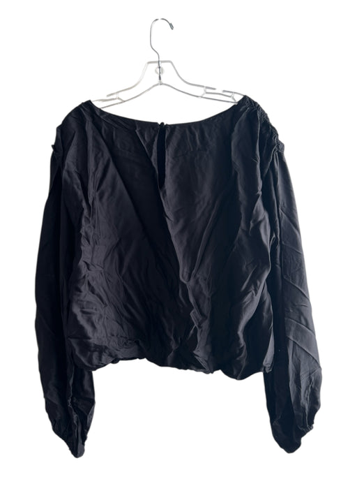 By Anthropologie Size L Black Viscose Satin Boat Neck Long Sleeve Bubble Hem Top Black / L