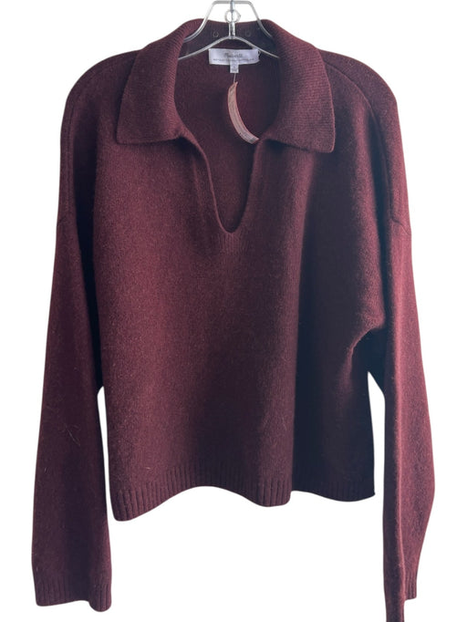 Madewell Size L Burgundy Cashmere & Wool V Neck Collared Long Sleeve Sweater Burgundy / L
