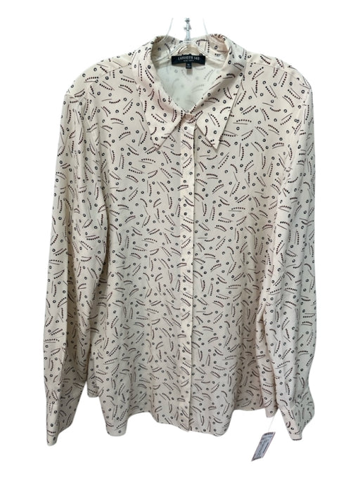 Lafayette Size XL Cream, Burgundy & Black Silk Long Sleeve Dotted Circle Dress Cream, Burgundy & Black / XL