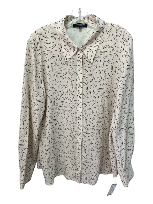 Lafayette Size XL Cream, Burgundy & Black Silk Long Sleeve Dotted Circle Dress Cream, Burgundy & Black / XL