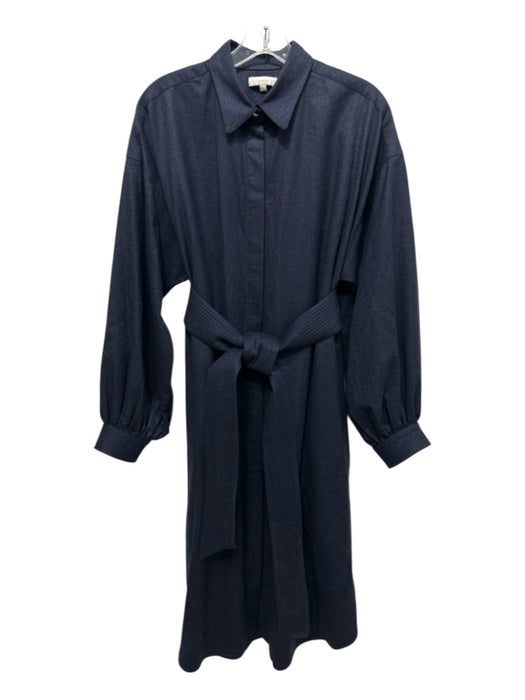Ann Mashburn Size L Navy Wool Blend Long Sleeve Button Up & Collar Dress Navy / L
