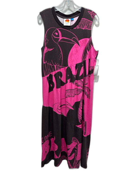 Farm Rio for Anthropologie Size L Brown & Pink Cotton Sleeveless Bird Maxi Dress Brown & Pink / L