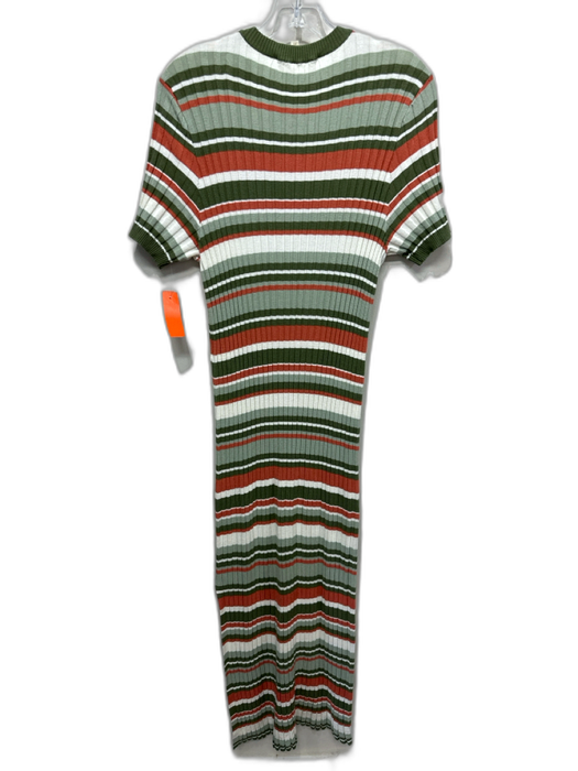 Sezane Size XL Green, Orange & White Rib Knit Striped Short Sleeve Stretch Dress Green, Orange & White / XL