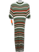 Sezane Size XL Green, Orange & White Rib Knit Striped Short Sleeve Stretch Dress Green, Orange & White / XL