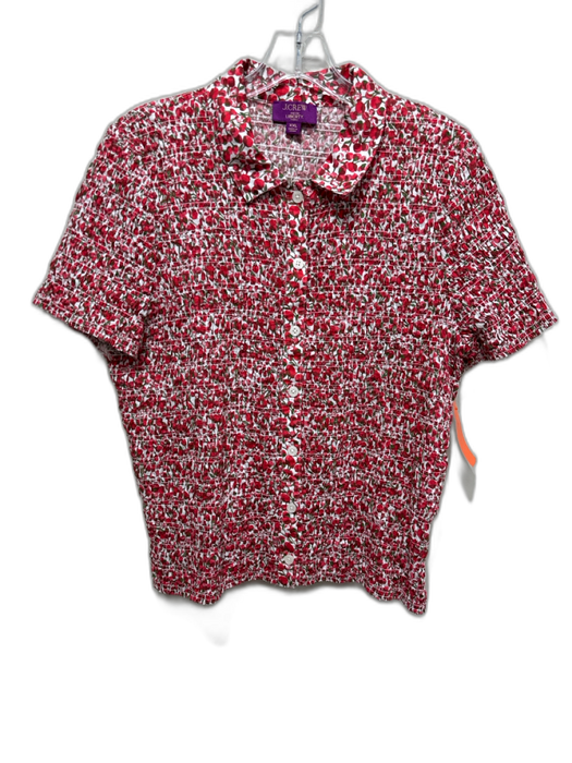 J Crew Size XXL Red, White & Green Cotton Smocked Floral Short Sleeve Top Red, White & Green / XXL