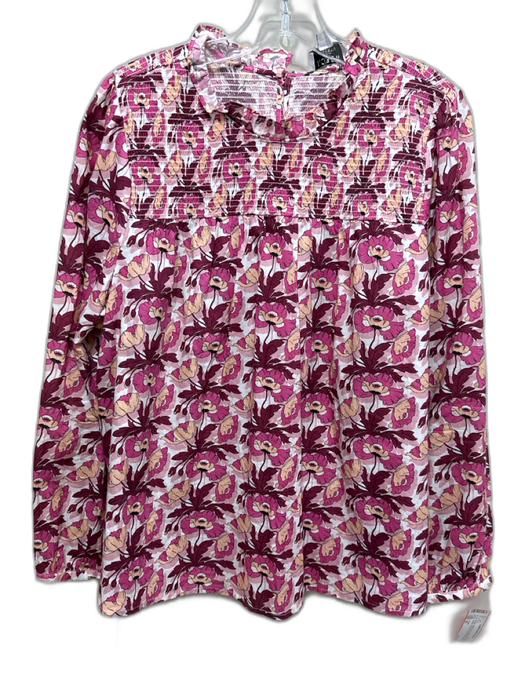 J Crew Size XL Purple, White & Pink Cotton Floral Long Sleeve Smocked Upper Top Purple, White & Pink / XL