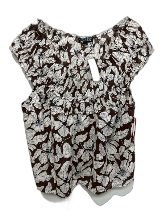 J Crew Size L Brown & Beige Cotton Floral Cap Sleeve Babydoll Ruffle Trim Top Brown & Beige / L