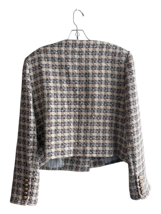 Veronica Beard Size 14 Ivory & Multi Cotton Blend Tweed Round Neck plaid Jacket Ivory & Multi / 14