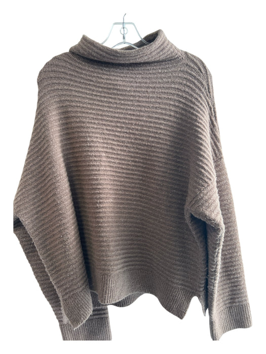 Madewell Size XL Brown Acrylic Blend Cowl Neck Long Sleeve Ribbed Sweater Brown / XL