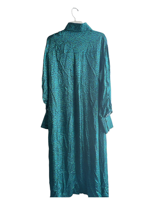 COS Size 10 Green & Blue Viscose Collared Half Button Long Sleeve Dress Green & Blue / 10