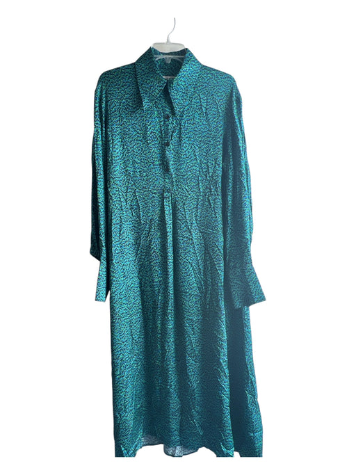 COS Size 10 Green & Blue Viscose Collared Half Button Long Sleeve Dress Green & Blue / 10
