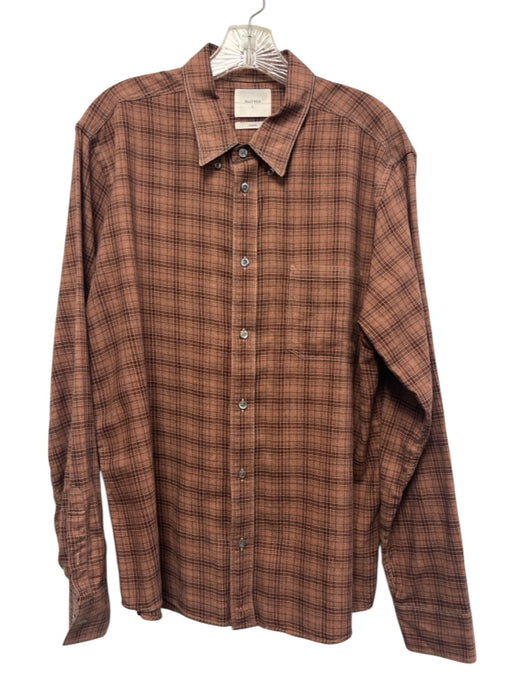 Billy Reid Size L Red & Black Cotton Blend Plaid Button Up Long Sleeve Shirt Red & Black / L