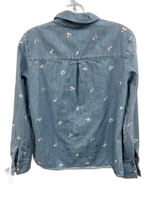 Sezane Size S / 34 Blue & White Cotton Denim Embroidered Flowers Long Sleeve Top Blue & White / S / 34