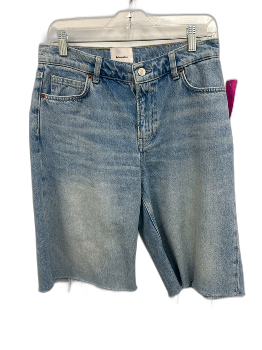 Reformation Size 26 Light Wash Cotton Denim Knee Length Raw Hem Cut Off Shorts Light Wash / 26