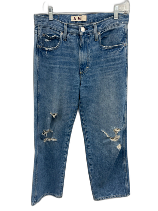 AMO Size 26 Medium Wash Cotton Denim Distressed High Rise Straight Leg Jeans Medium Wash / 26