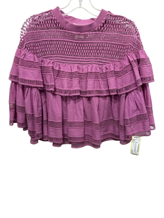 Sea New York Size 2 Light Purple Cotton Short Sleeve Crochet Lace Top Light Purple / 2