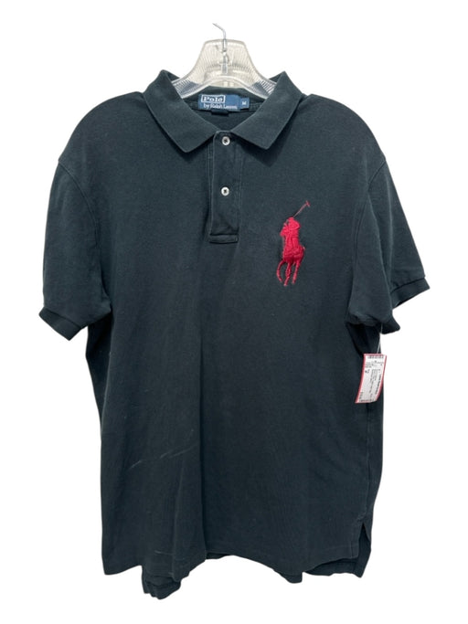 Polo Size M Black & Red Cotton Solid Polo Men's Short Sleeve Black & Red / M