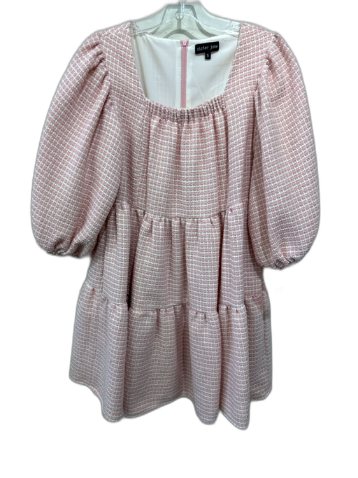Sister Jane Size Small Pink & White Polyester Long puff sleeve Tweed Dress Pink & White / Small