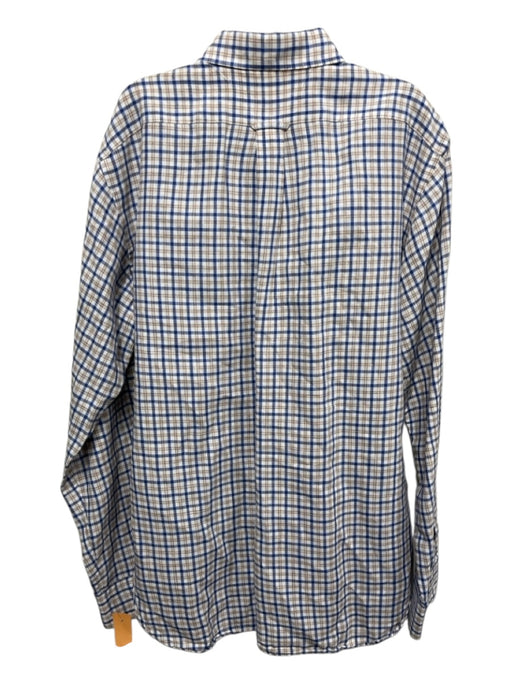 Facconable Size M White & Blue Linen Blend Plaid Button up Long Sleeve Shirt White & Blue / M