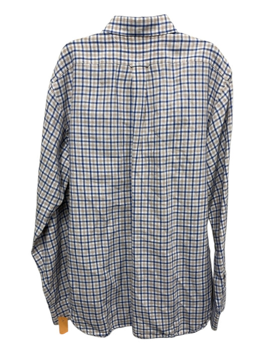 Facconable Size M White & Blue Linen Blend Plaid Button up Long Sleeve Shirt White & Blue / M