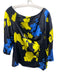 Tanya Taylor Size M Navy Blue & Yellow Silk Floral 3/4 Sleeve Wide Neck Top Navy Blue & Yellow / M