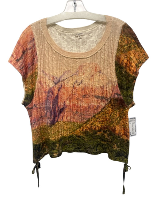 Pilcro Size M Cream Beige & Multi Cotton & Linen Knit Landscape Print Top Cream Beige & Multi / M