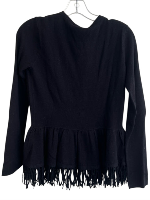 Don Caster Size Small Black Cotton Blend Fringe Detail Knit Long Sleeve Cardigan Black / Small