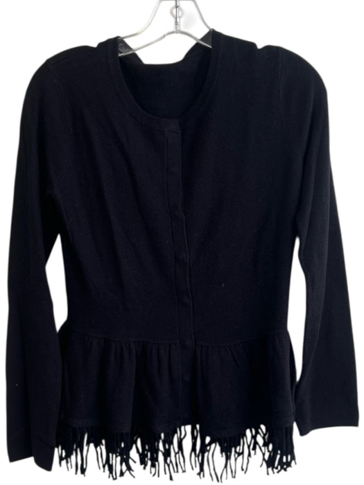 Don Caster Size Small Black Cotton Blend Fringe Detail Knit Long Sleeve Cardigan Black / Small