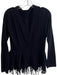 Don Caster Size Small Black Cotton Blend Fringe Detail Knit Long Sleeve Cardigan Black / Small