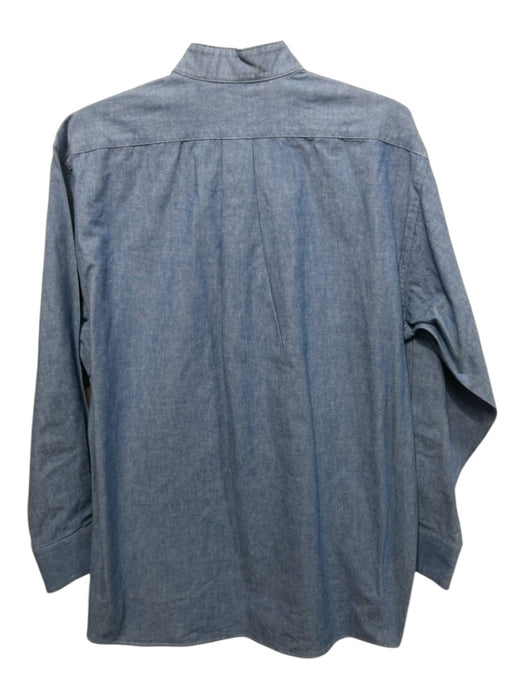H Stockton Size L Blue Cotton Solid Button Down Men's Long Sleeve Shirt Blue / L