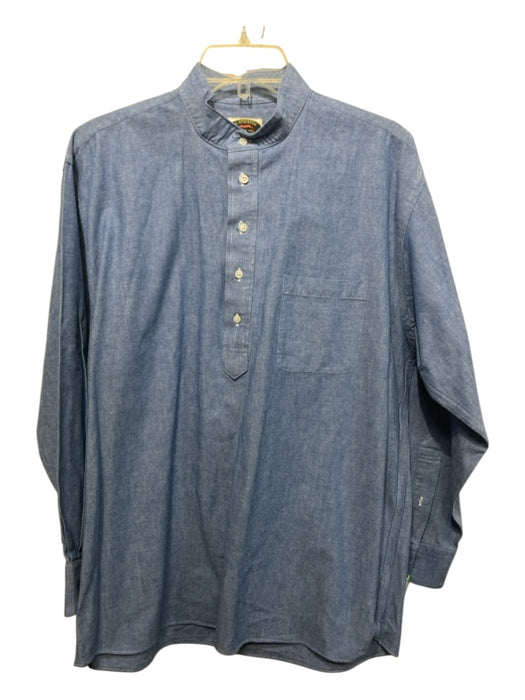 H Stockton Size L Blue Cotton Solid Button Down Men's Long Sleeve Shirt Blue / L