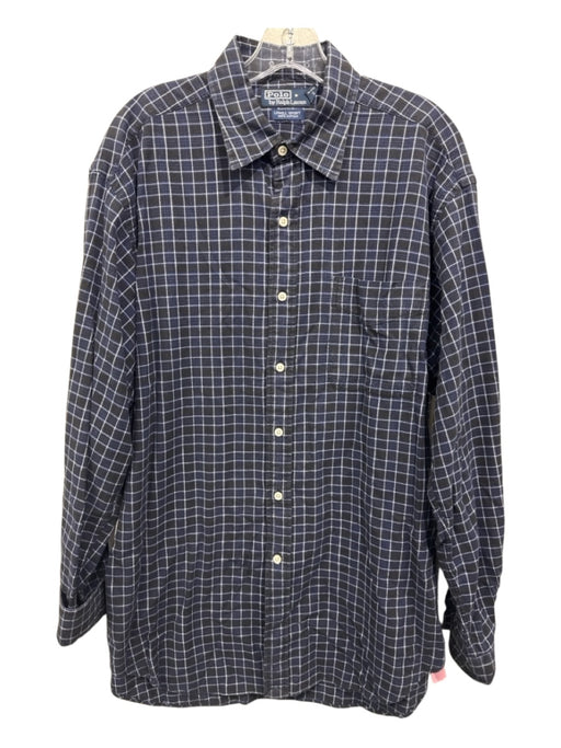Polo Size L Black & Blue Cotton Plaid Button Down Men's Long Sleeve Shirt Black & Blue / L