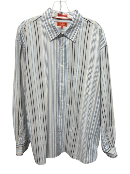 Facconable Size XL White, Blue, Multi Cotton Striped Men's Long Sleeve Shirt White, Blue, Multi / XL