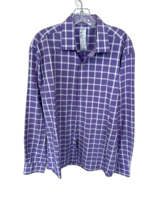 Bugatchi Size Est M Purple & White Cotton Grid Button Down Men's Shirt Purple & White / Est M