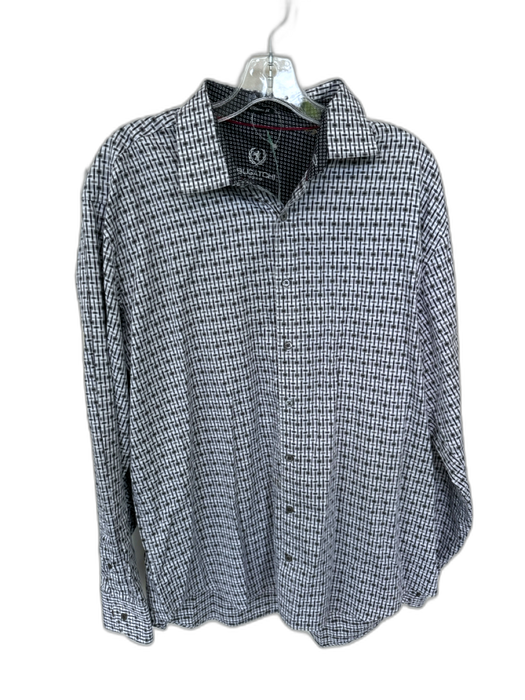 Bugatchi Size Est M White & Gray Cotton Lines Button Down squares Men's Shirt White & Gray / Est M