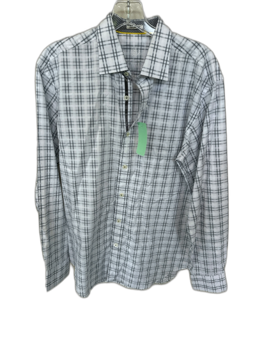 Bugatchi Size Est M White & Gray Cotton Grid Button Down Men's Shirt White & Gray / Est M