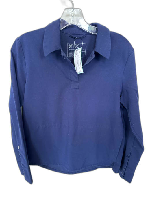 Figs Size S Navy Polyester Collar Long Sleeve Scrubs Athletic Top Navy / S