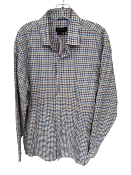 Bugatchi Size 16.5 Yellow & Blue Cotton Blend Grid Button Down Men's Shirt Yellow & Blue / 16.5